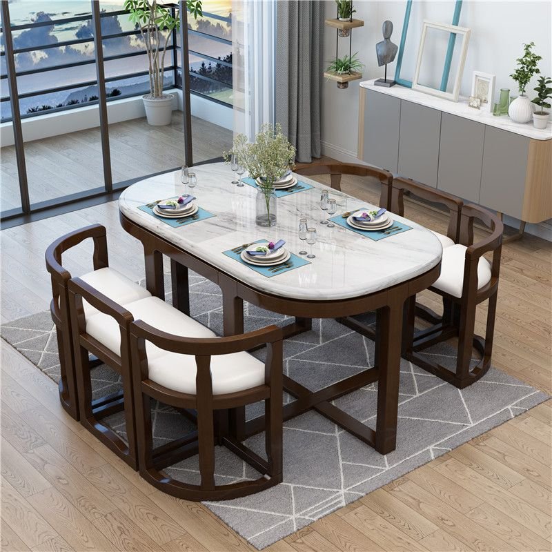 HANYEE Simple Modern Marble Dining Table Chairs Combination Solid Wood for Villa or Apartment Elegant Household Dining Set