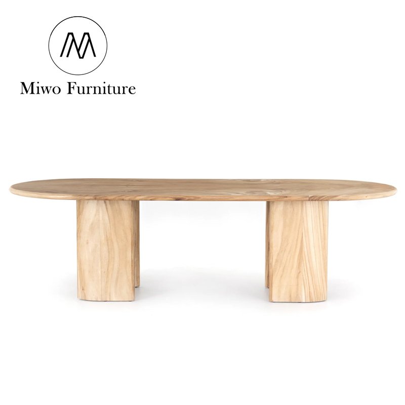 Modern restaurant Large Vintage Beige Travertine Freestanding solid wood Dining Table With Lunas Oval Table and chair set