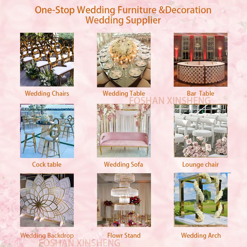 Good selling O back stainless steel gold chair and mirror top rectangle table set for wedding dining banquet