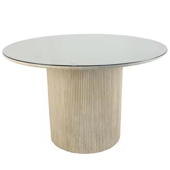 2024 Modern Luxury Reclaimed Wood MDF Home Furniture Ribbed Oval Dining Table dining room furniture marble glass top table