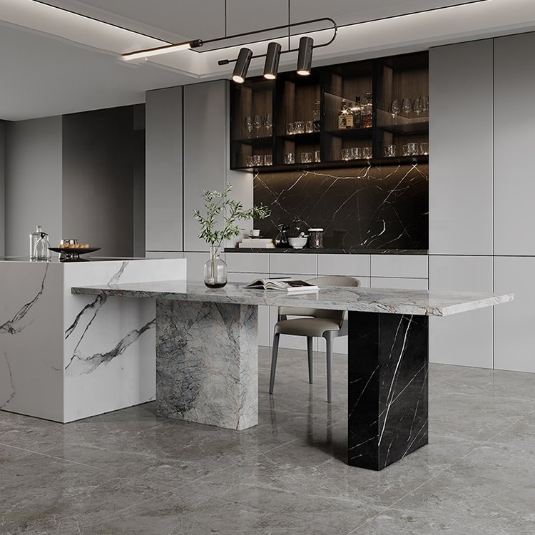 Minimalist Designs Natural Stone Dinning Table 8 Seater Dining Table Set Modern Marble