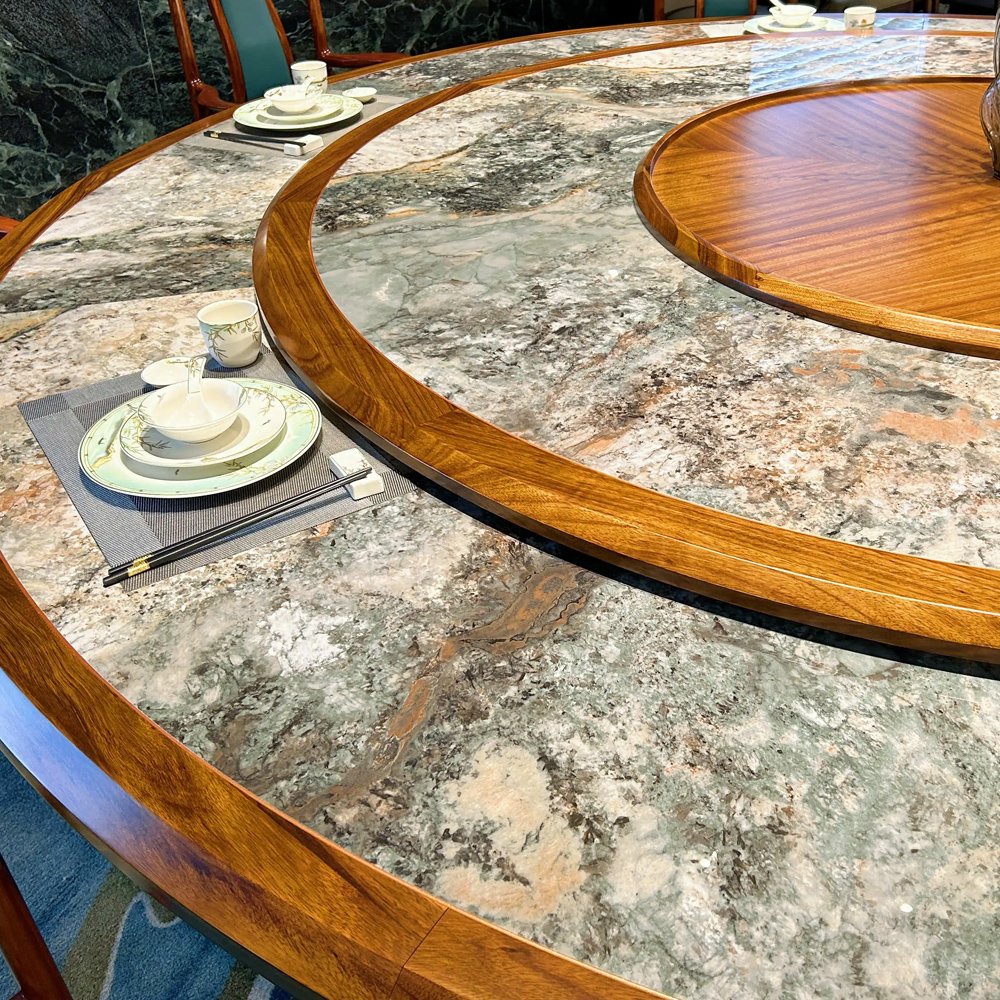 Zhuoyue auto circular luxury smart electric large round rotating dining table set turntable manufacturer sliding dining table
