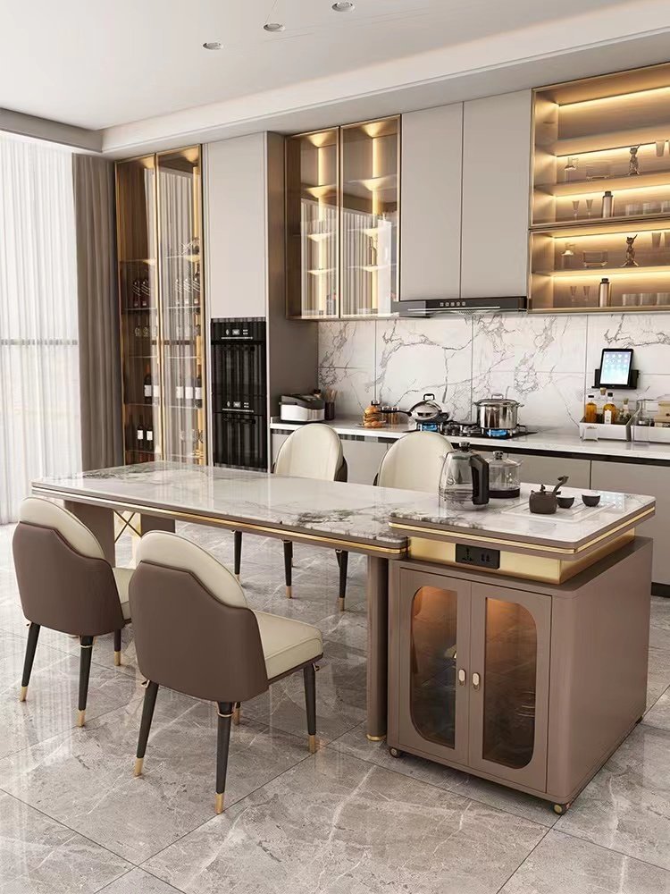Luxury modern restaurant tables large flat simple villa high-end household rectangular island dining chair dining table set