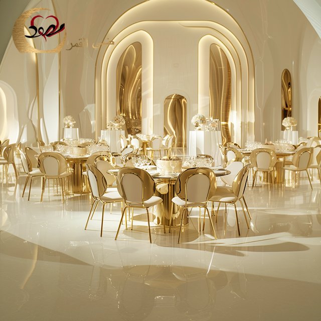 Modern gold stainless steel classic circle dining table royal banquet hall