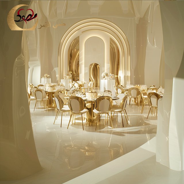 Modern gold stainless steel classic circle dining table royal banquet hall