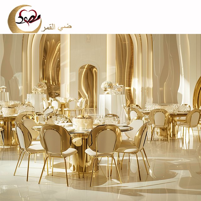 Modern gold stainless steel classic circle dining table royal banquet hall