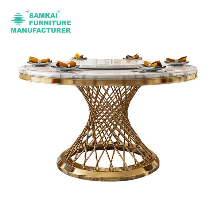 SK-YHZ-K002 Factory Wholesale Round Table Suitable for Weddings and Events Stainless Steel Wedding Table Gold Luxury Gold Dining