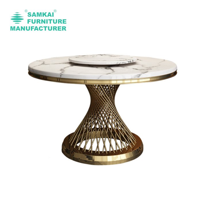 SK-YHZ-K002 Factory Wholesale Round Table Suitable for Weddings and Events Stainless Steel Wedding Table Gold Luxury Gold Dining