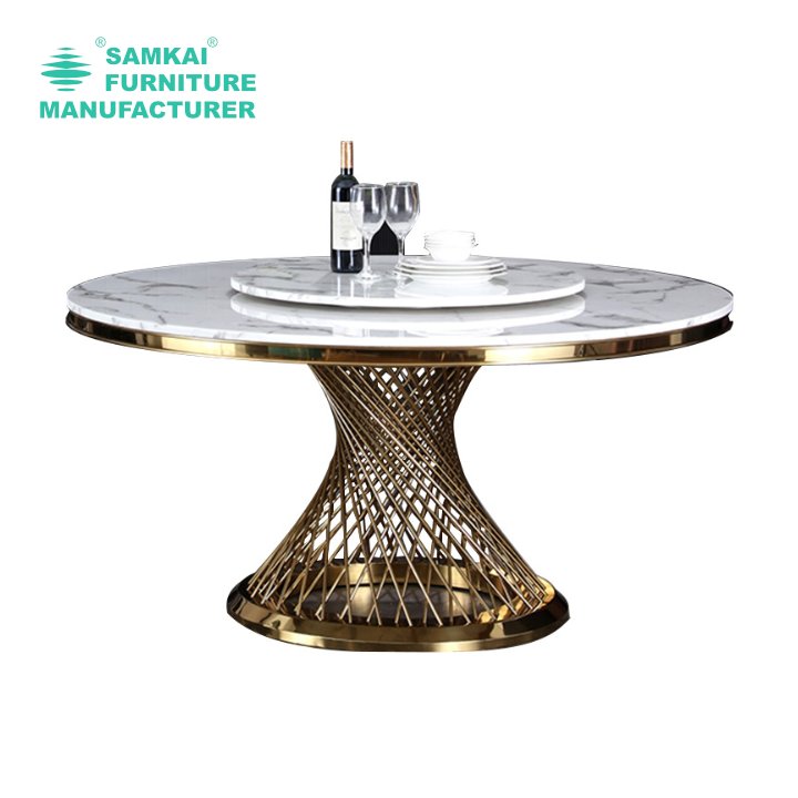 SK-YHZ-K002 Factory Wholesale Round Table Suitable for Weddings and Events Stainless Steel Wedding Table Gold Luxury Gold Dining