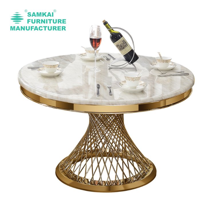 SK-YHZ-K002 Factory Wholesale Round Table Suitable for Weddings and Events Stainless Steel Wedding Table Gold Luxury Gold Dining