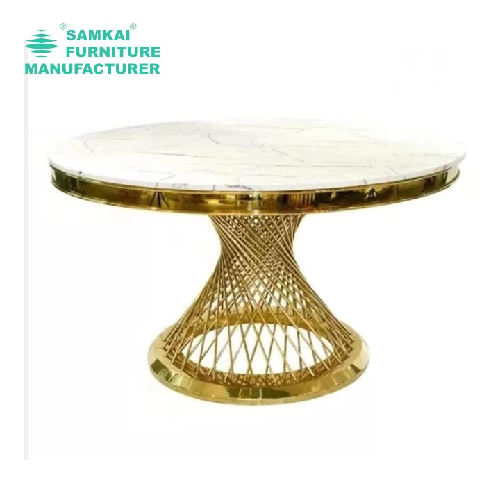 SK-YHZ-K002 Factory Wholesale Round Table Suitable for Weddings and Events Stainless Steel Wedding Table Gold Luxury Gold Dining