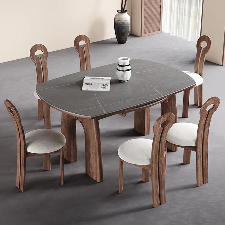 Ancient style folding solid wood dining table chair rock slab American French telescopic can be changed into a small round table