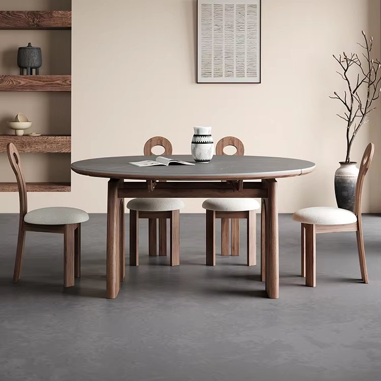 Ancient style folding solid wood dining table chair rock slab American French telescopic can be changed into a small round table