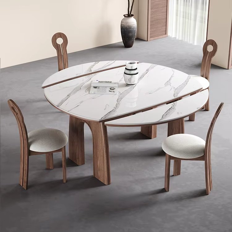 Ancient style folding solid wood dining table chair rock slab American French telescopic can be changed into a small round table