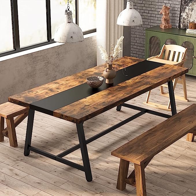Tribesigns 2023 Waterproof Rectangular Industrial Wood Dining Table for 8 People Kitchen Dinning Room Furniture