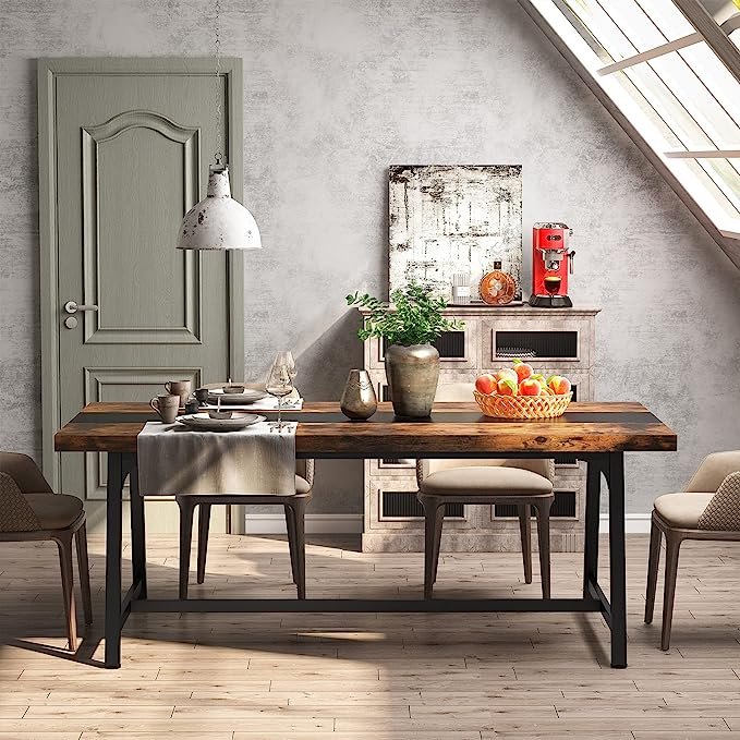 Tribesigns 2023 Waterproof Rectangular Industrial Wood Dining Table for 8 People Kitchen Dinning Room Furniture
