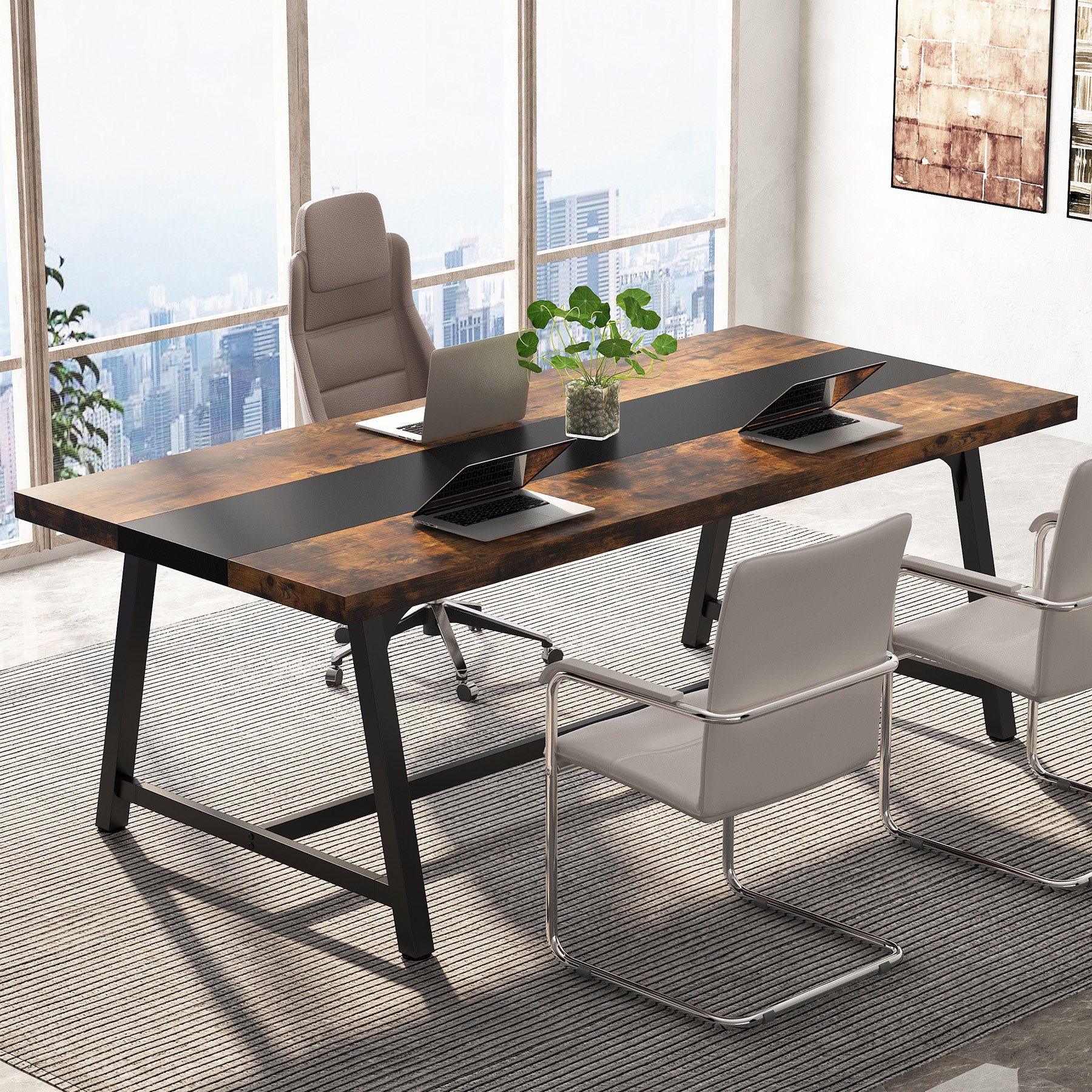 Tribesigns 2023 Waterproof Rectangular Industrial Wood Dining Table for 8 People Kitchen Dinning Room Furniture