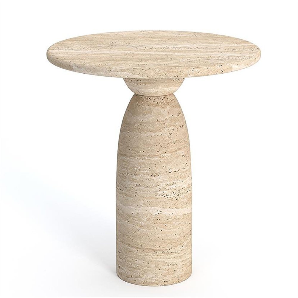 Natural Stone Outdoor Garden French Small Tea Table Solid Travertine Elegant Textured Circular Side Table