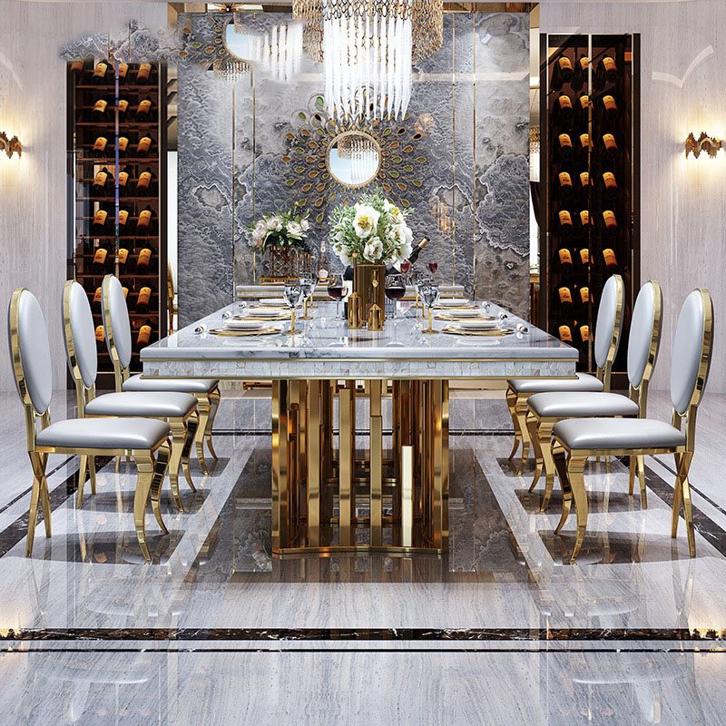 European Standard Dining Room Furniture Marble Dining Table Set Luxury 6 Chairs