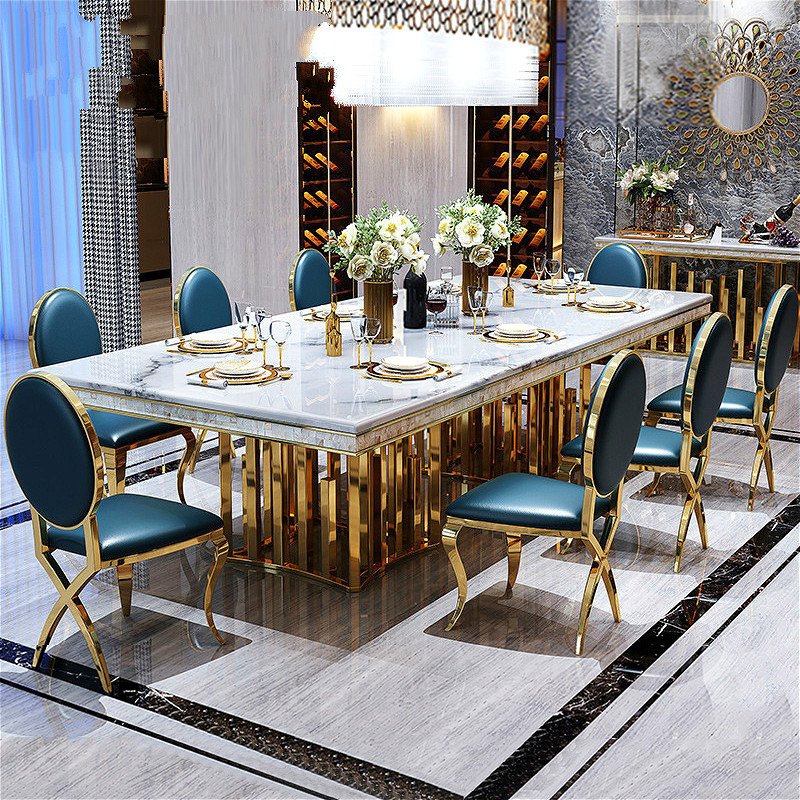 European Standard Dining Room Furniture Marble Dining Table Set Luxury 6 Chairs