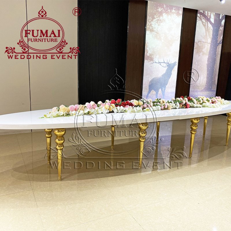 Event Banquet Hotel Wedding Furniture Modern Stainless Steel Legs Mdf Top Design Oval Dinning Wedding Table Centerpieces