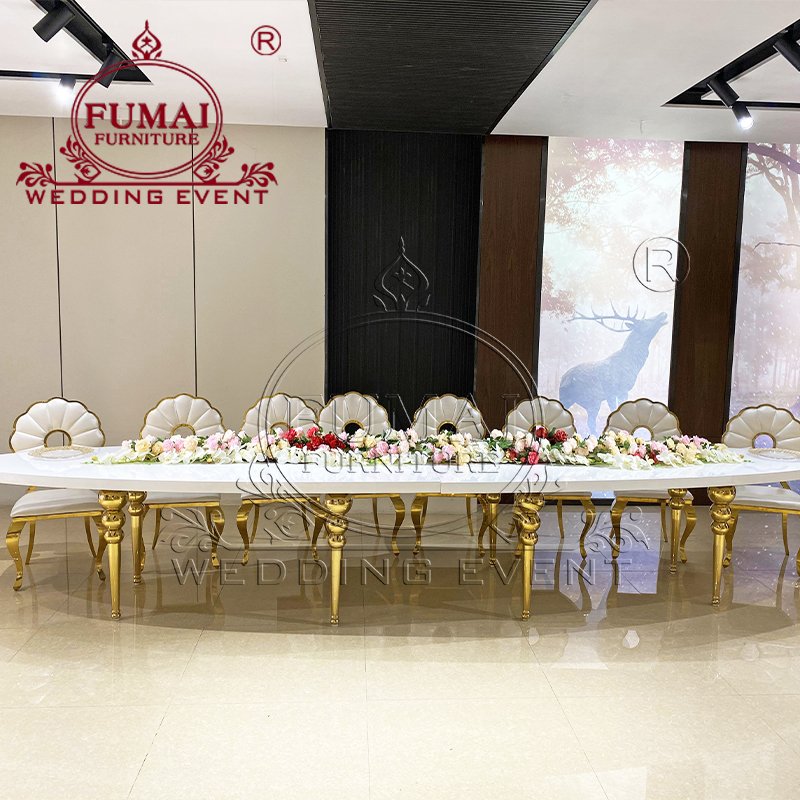 Event Banquet Hotel Wedding Furniture Modern Stainless Steel Legs Mdf Top Design Oval Dinning Wedding Table Centerpieces