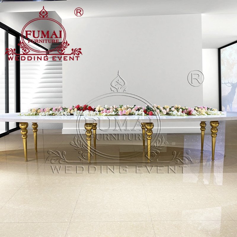 Event Banquet Hotel Wedding Furniture Modern Stainless Steel Legs Mdf Top Design Oval Dinning Wedding Table Centerpieces