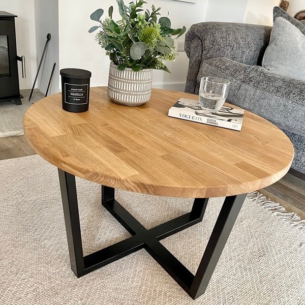 Modern Wooden Dining Table Round Metal Leg