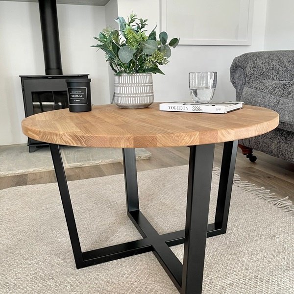 Modern Wooden Dining Table Round Metal Leg