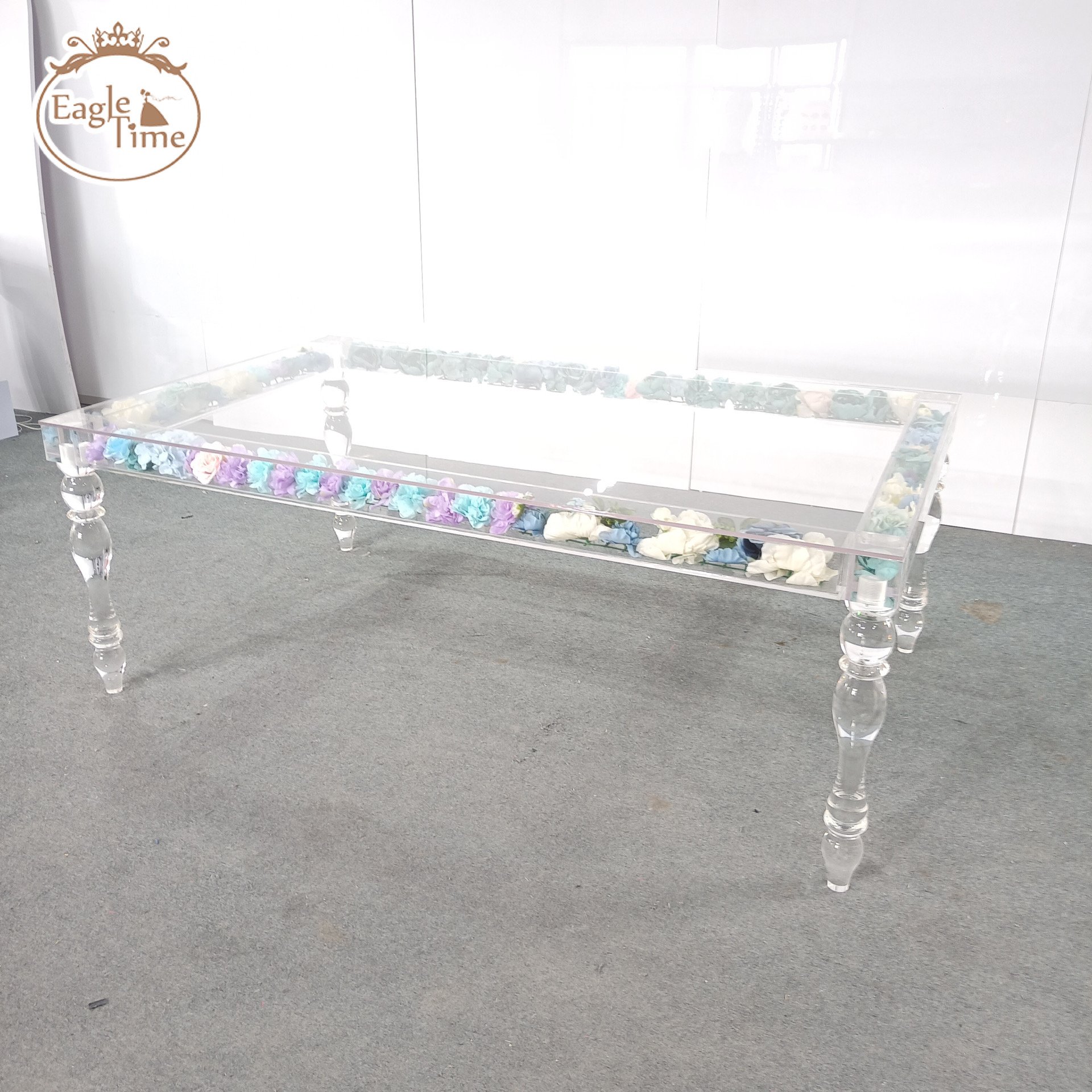 Factory Customized Rectangle Round Transparent Crystal Banquet Party Diner Acrylic Wedding Table For Event Decoration