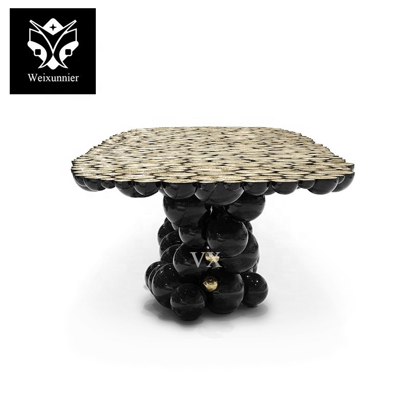 Luxury black and gold-plated stainless steel ball design dining table custom dining table multi-person banquet dining table