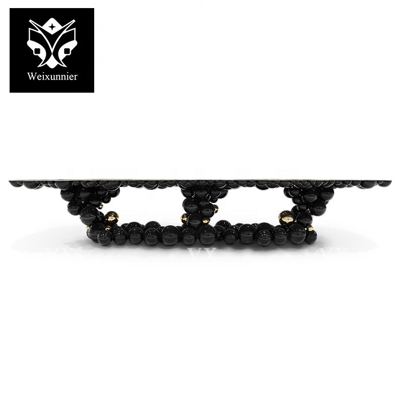 Luxury black and gold-plated stainless steel ball design dining table custom dining table multi-person banquet dining table