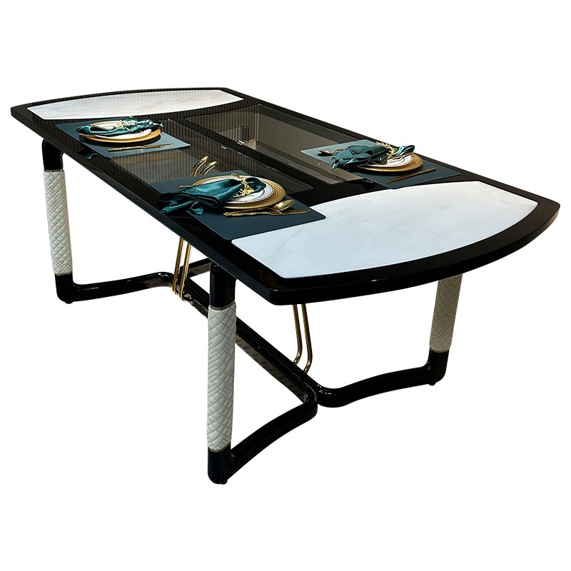 Italian Style Light Luxury Solid Wood Dining Table Combination with Six Modern Minimalist Chairs for Villa Restaurant Use