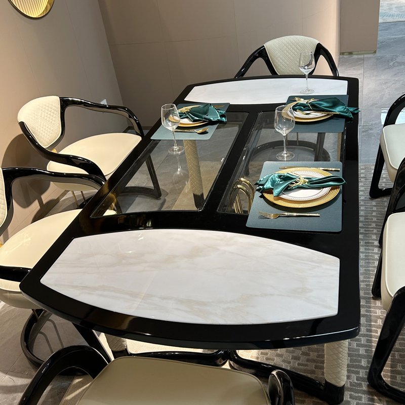 Italian Style Light Luxury Solid Wood Dining Table Combination with Six Modern Minimalist Chairs for Villa Restaurant Use