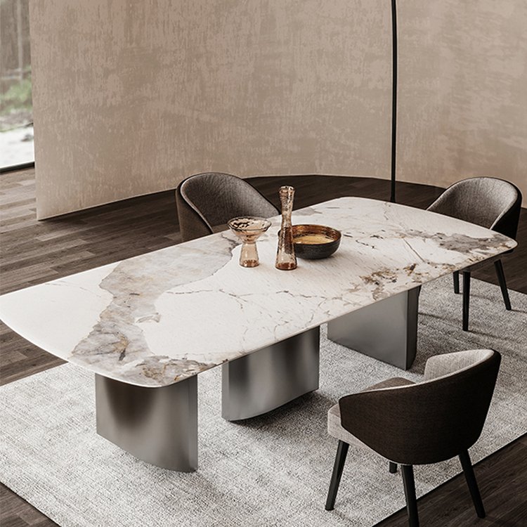 PURUO New Design Rectangular Stainless Steel Marble Top Dining Table