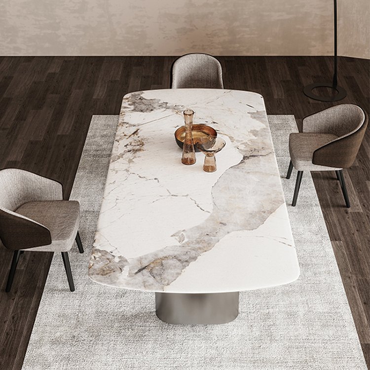 PURUO New Design Rectangular Stainless Steel Marble Top Dining Table