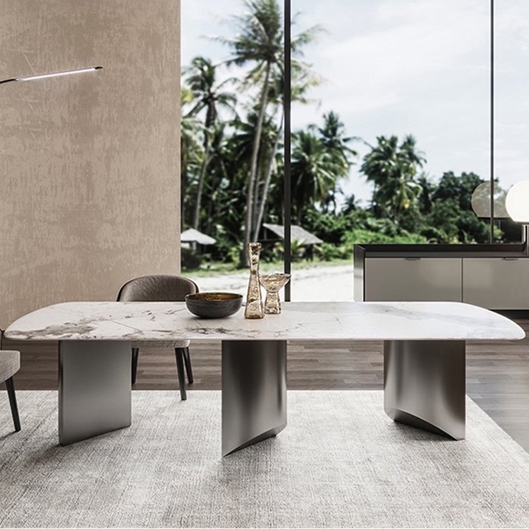 PURUO New Design Rectangular Stainless Steel Marble Top Dining Table