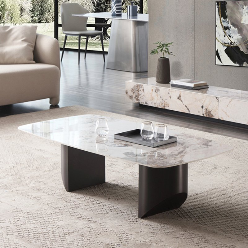 PURUO New Design Rectangular Stainless Steel Marble Top Dining Table
