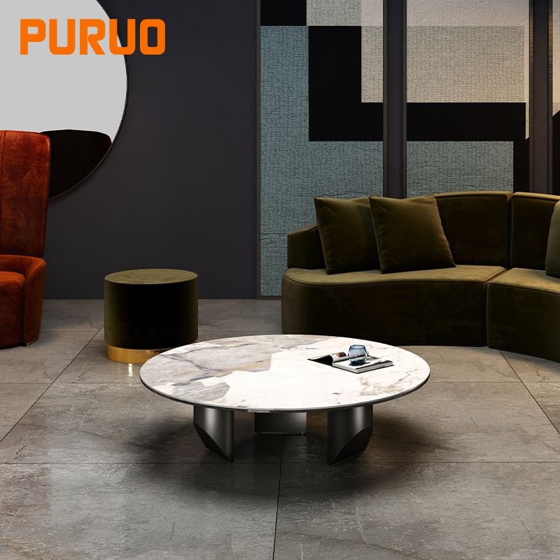 PURUO New Design Rectangular Stainless Steel Marble Top Dining Table