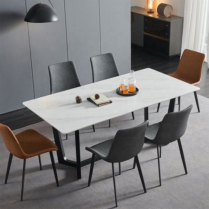Hot sintered stone dining table set restaurant 8 chairs dining room furniture