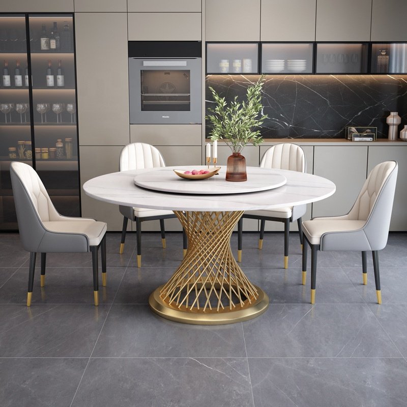 Marble Dining Table Set 8 seater Rock plate dining household small family modern simple luxury round dining table with turntable