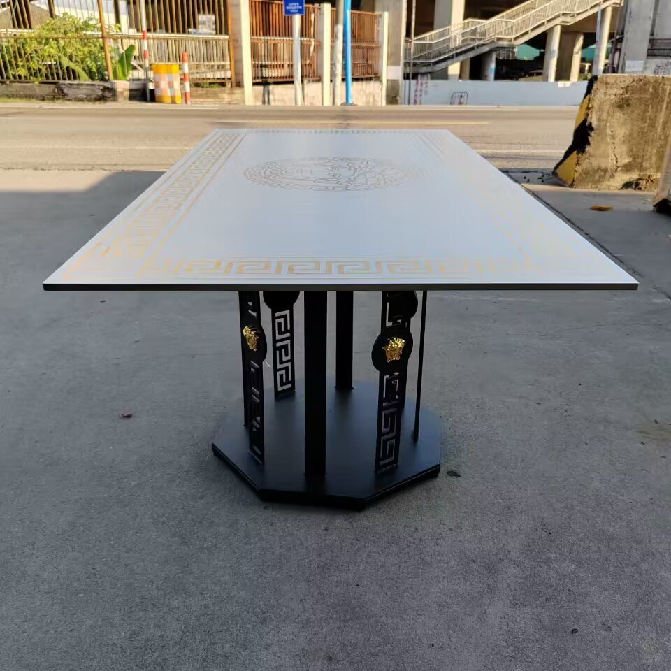 Springletile custom hotel classic porcelain sintered stone dining table designer modern luxury gold white dinner dining table