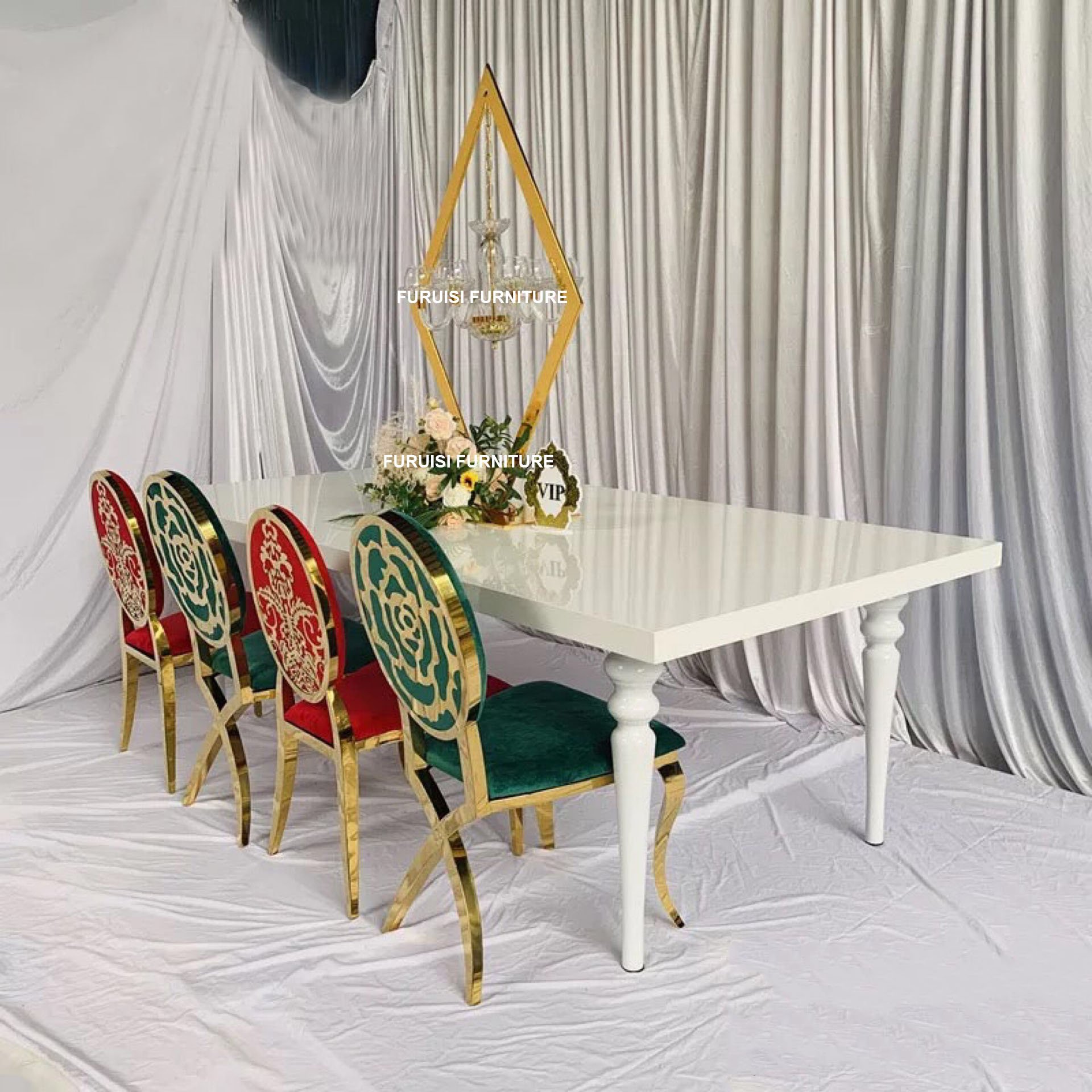 Wholesale Wood Wedding Dining Table Hotel Wedding Banquet Furniture Rectangular Luxury White Table