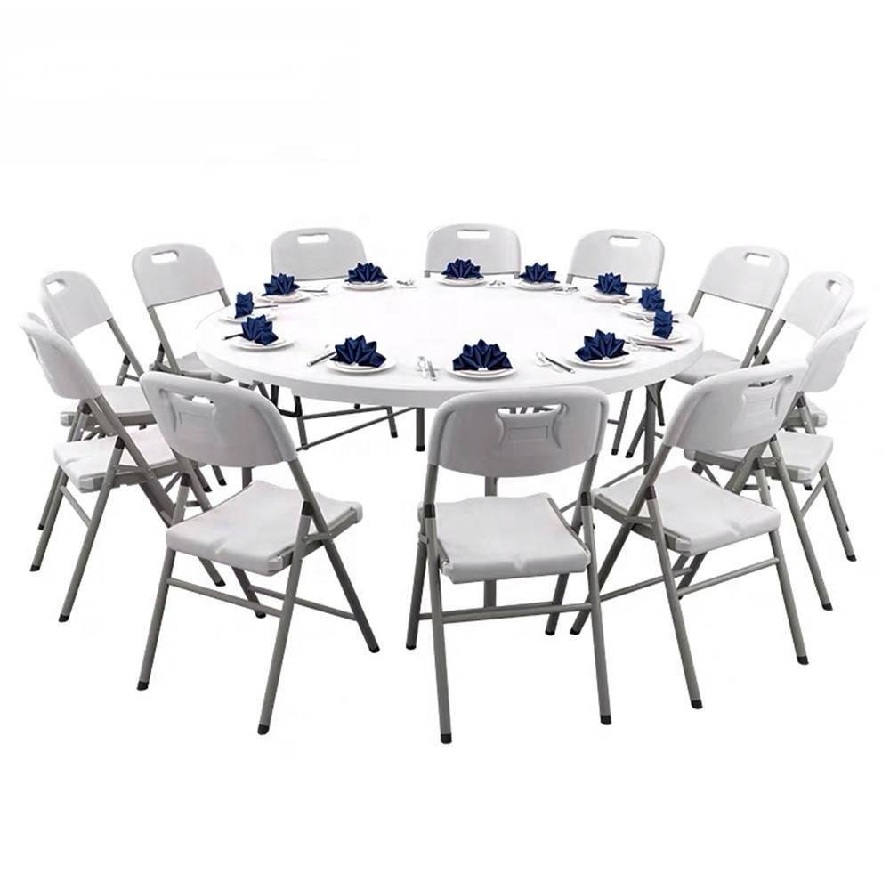 6ft Round Center Folding White Plastic 180 cm restaurantTable outdoor Portable Folding Party camping Table