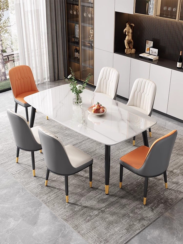 Luxurious Modern Simple Chair Rectangle Dining Table with Marble Top for Small Households for Living Room Hotel & Hall Use