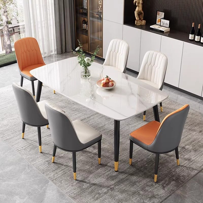 Luxurious Modern Simple Chair Rectangle Dining Table with Marble Top for Small Households for Living Room Hotel & Hall Use