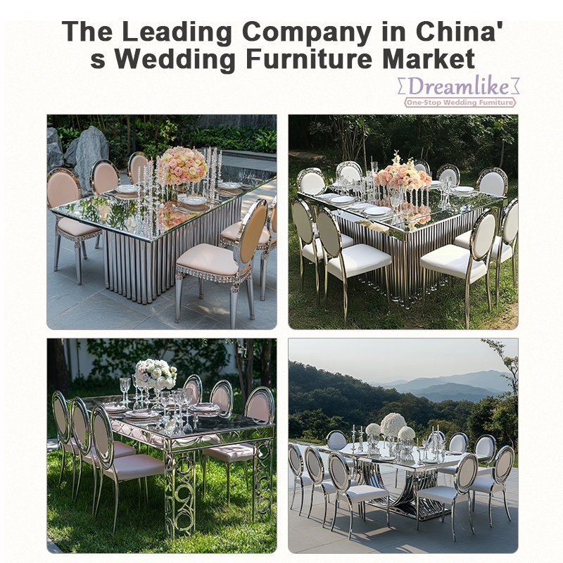 One-stop Shopping Stainless Steel Base Wedding Glass Table with Gold Banquet Design for Hotel Dining and Events Wedding Tables