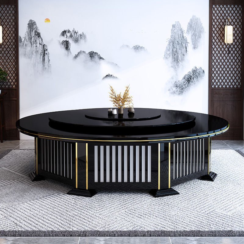 Hotel Electric Large Round Table New Chinese Style Solid Wood Dining Table