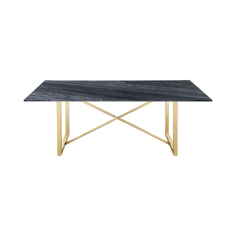 Elegant Industrial furniture modern live edge slab black and white marble top Restaurant Golden legs Dining Table