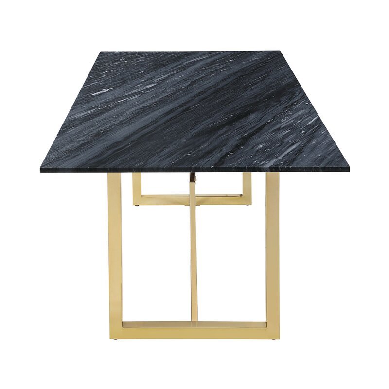Elegant Industrial furniture modern live edge slab black and white marble top Restaurant Golden legs Dining Table